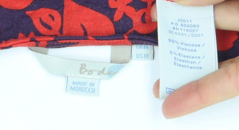 Boden Women's Red Floral Wrap Jersey Blouse Size 10 Long Sleeve