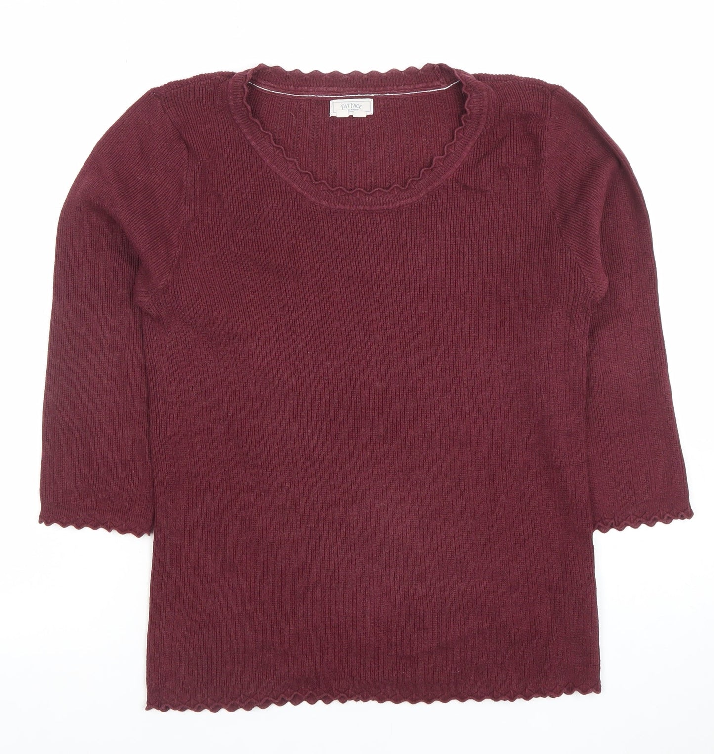 Fat Face Womens Red Knit 3/4 Sleeve Cotton Blend Top Size 14