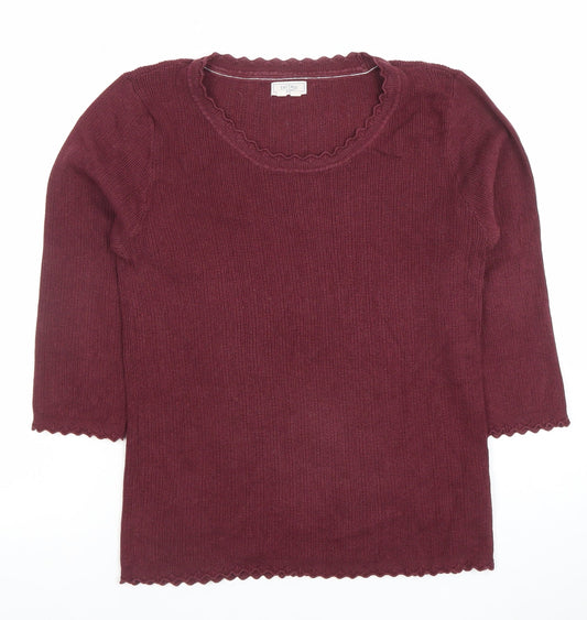 Fat Face Womens Red Knit 3/4 Sleeve Cotton Blend Top Size 14