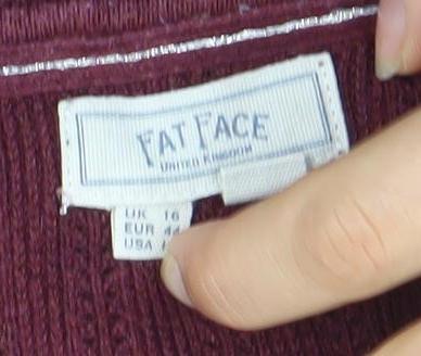 Fat Face Womens Red Knit 3/4 Sleeve Cotton Blend Top Size 14