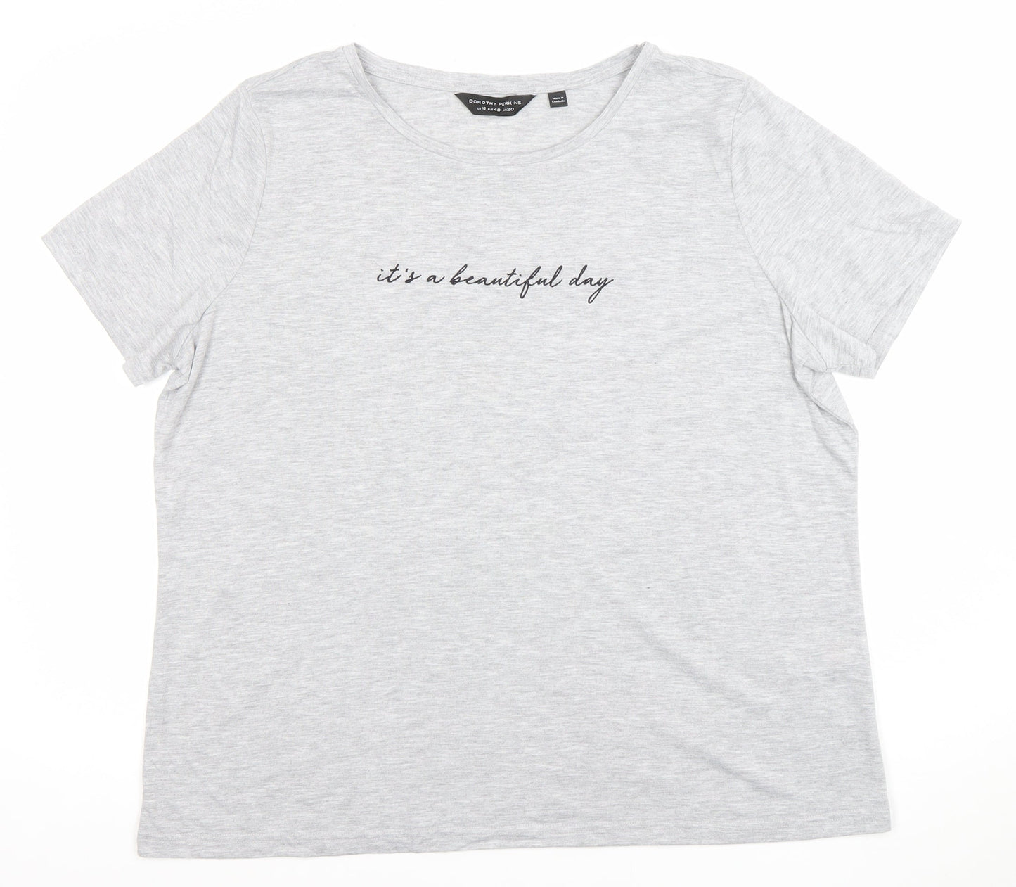 Dorothy Perkins Womens Grey Size 20 Cotton Blend Slogan T-Shirt