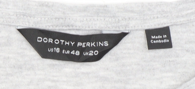 Dorothy Perkins Womens Grey Size 20 Cotton Blend Slogan T-Shirt