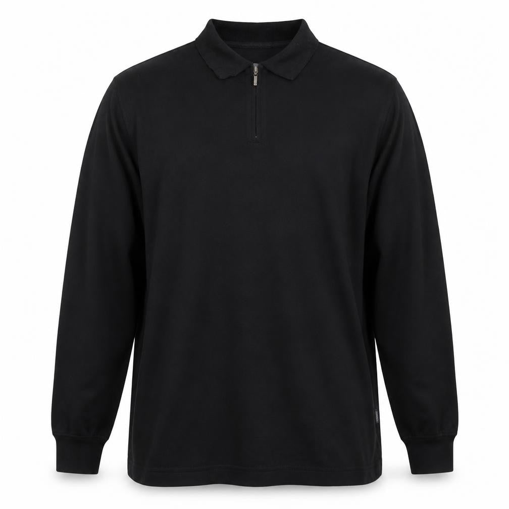 Belika Mens Black Long Sleeve 1/4 Zip Cotton Modal Polo Shirt Size L