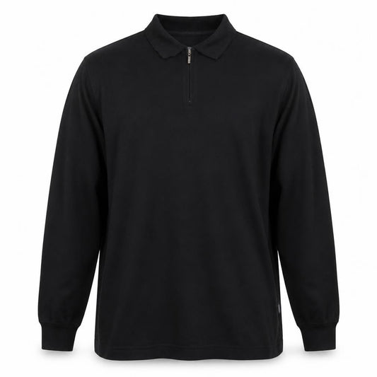 Belika Mens Black Long Sleeve 1/4 Zip Cotton Modal Polo Shirt Size L