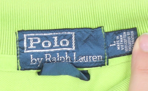 Ralph Lauren Men's Green Cotton Short Sleeve Polo Shirt L