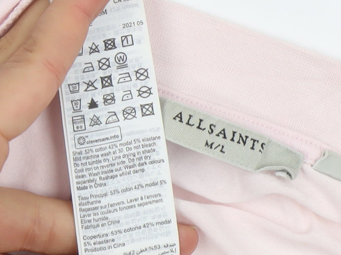 AllSaints Women’s Pink Cotton Modal Crew Neck Relaxed T-Shirt M
