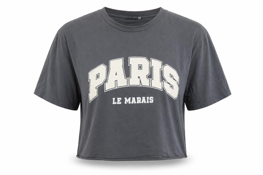 ASOS DESIGN Womens Grey Cropped Paris T-Shirt Size S