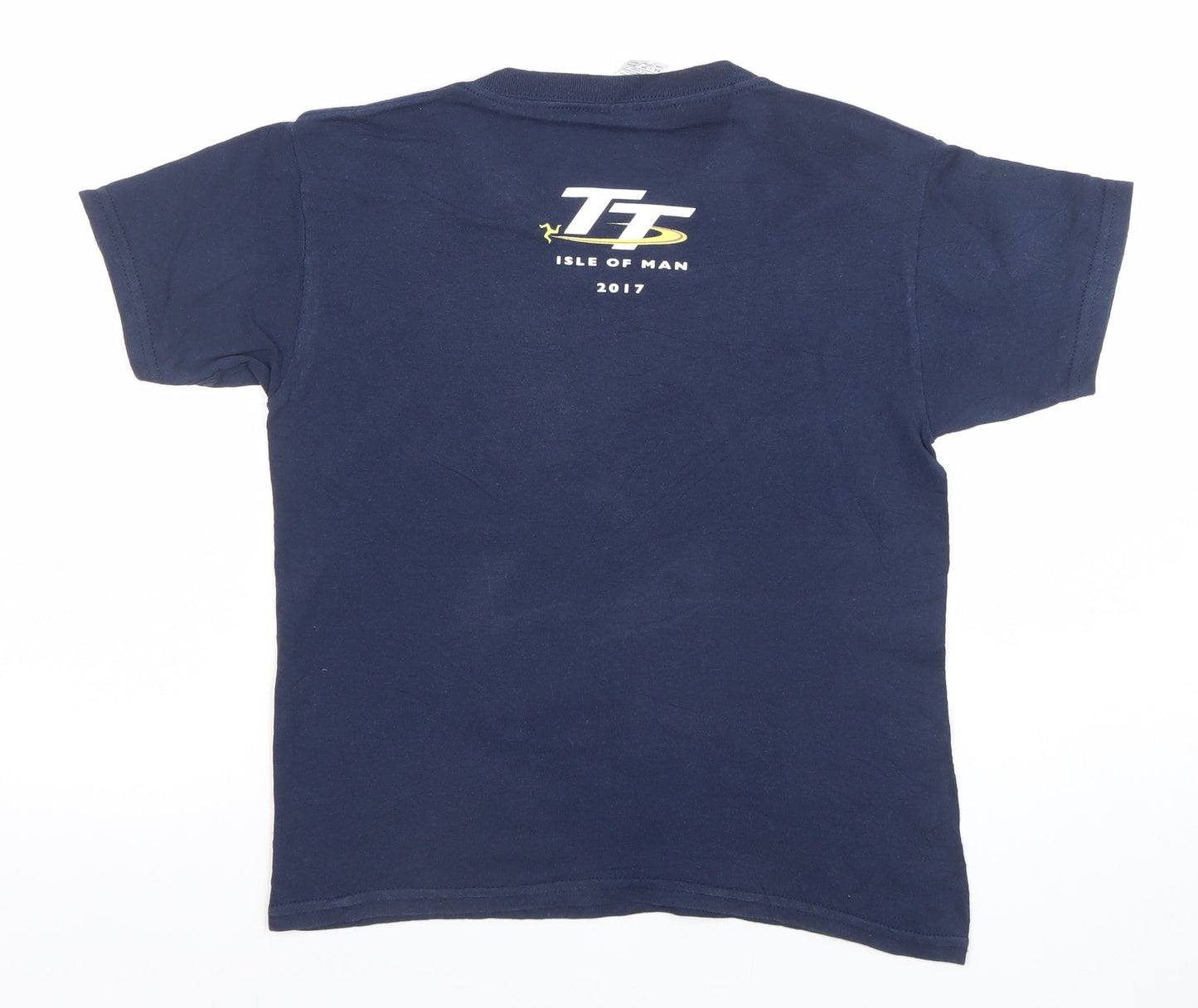 Gildan Boys Blue Isle of Man TT 2017 Motorcycle Graphic T-Shirt XS