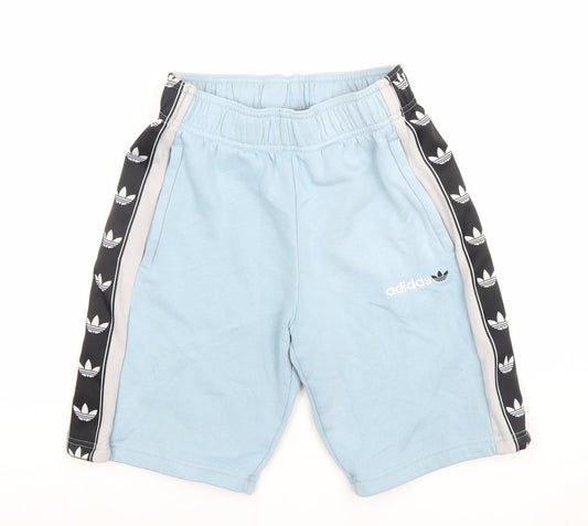 Adidas Boys Blue 13-14 Years Athletic Shorts Cotton Blend