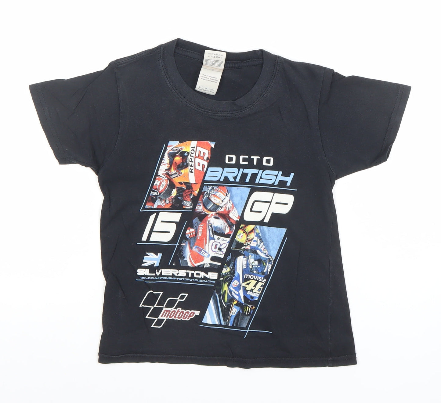 Gildan Boys Black British GP 2015 MotoGP Racing Graphic T-Shirt XS