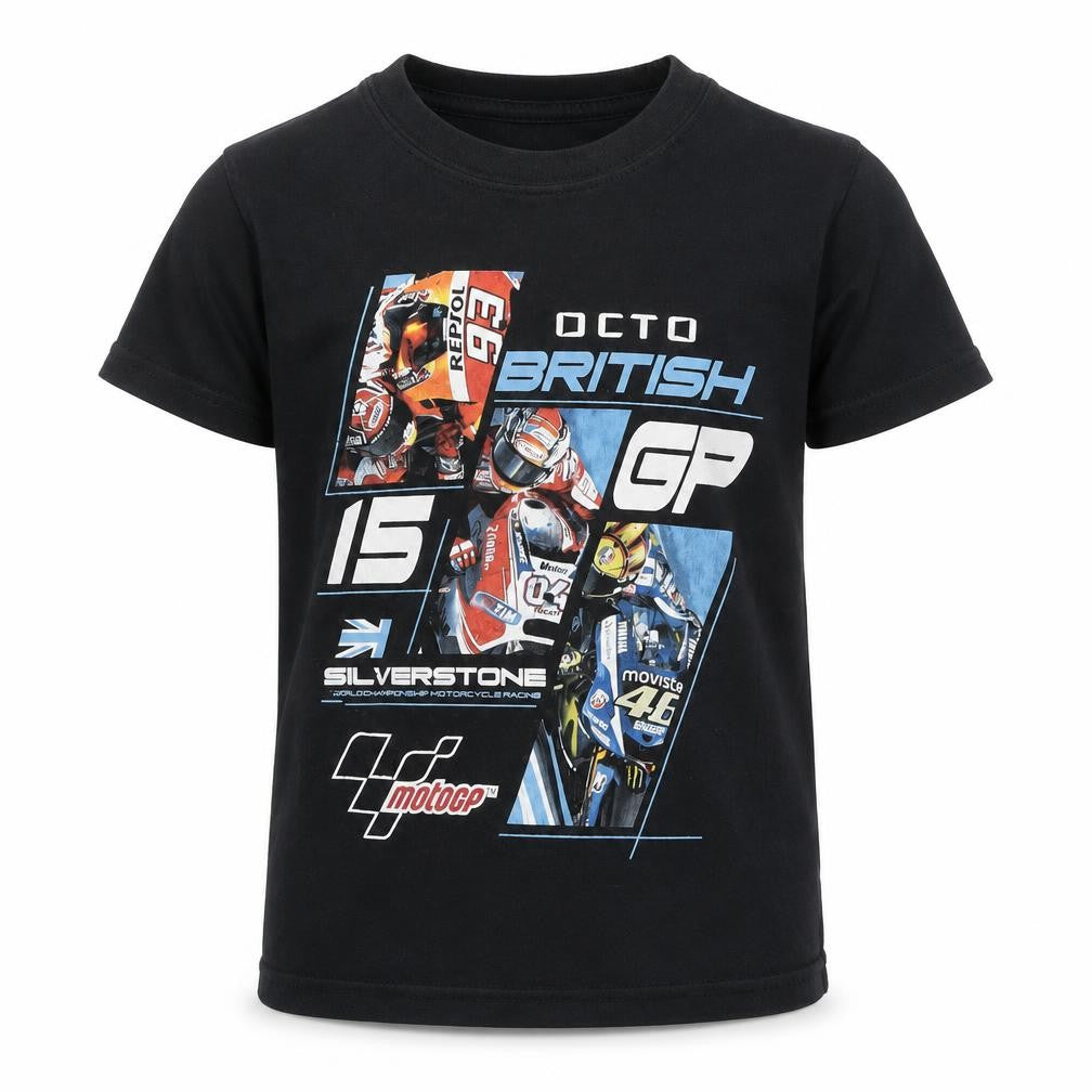 Gildan Boys Black British GP 2015 MotoGP Racing Graphic T-Shirt XS
