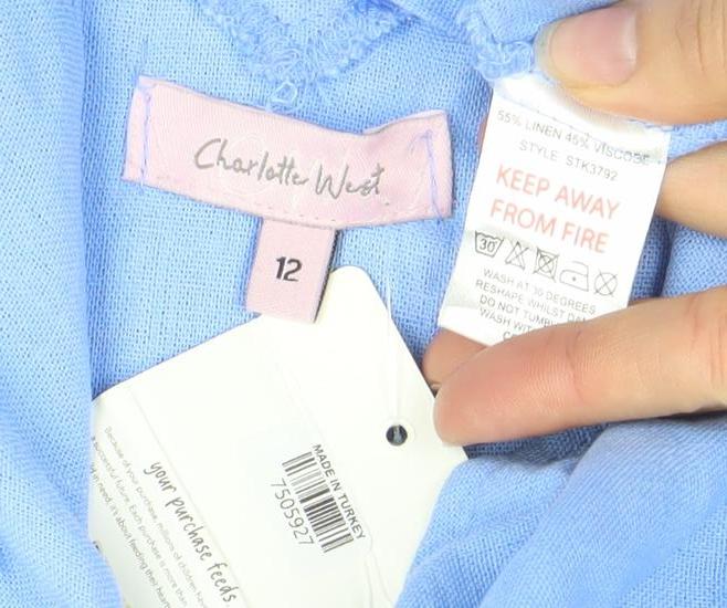 Charlottie West Women's Blue Linen Viscose Sleeveless Tank Top Size 12