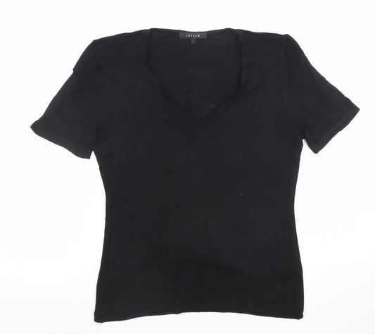 Jaeger Womens Black V-Neck Short Sleeve Cotton T-Shirt M
