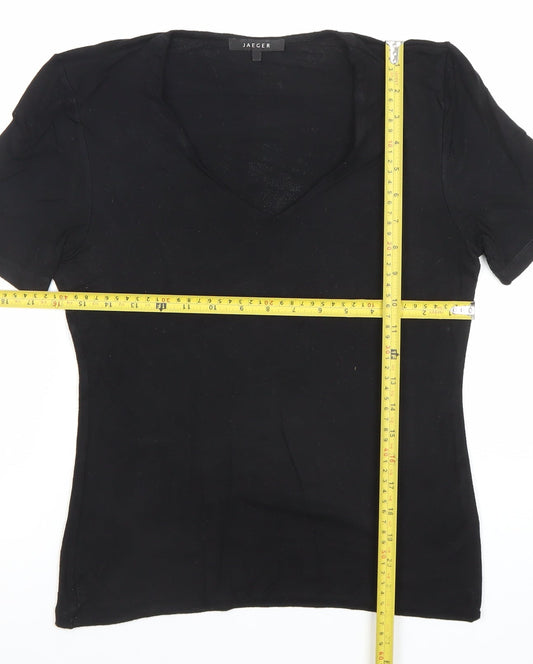 Jaeger Womens Black V-Neck Short Sleeve Cotton T-Shirt M