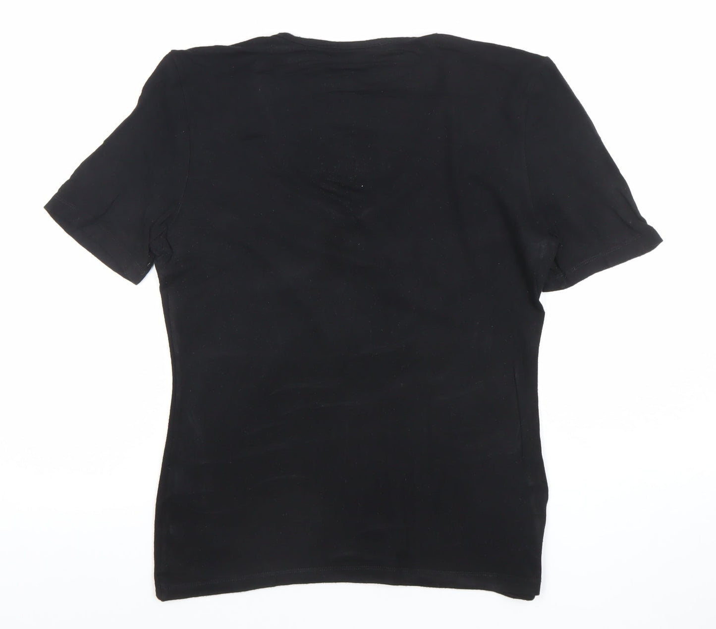 Jaeger Womens Black V-Neck Short Sleeve Cotton T-Shirt M