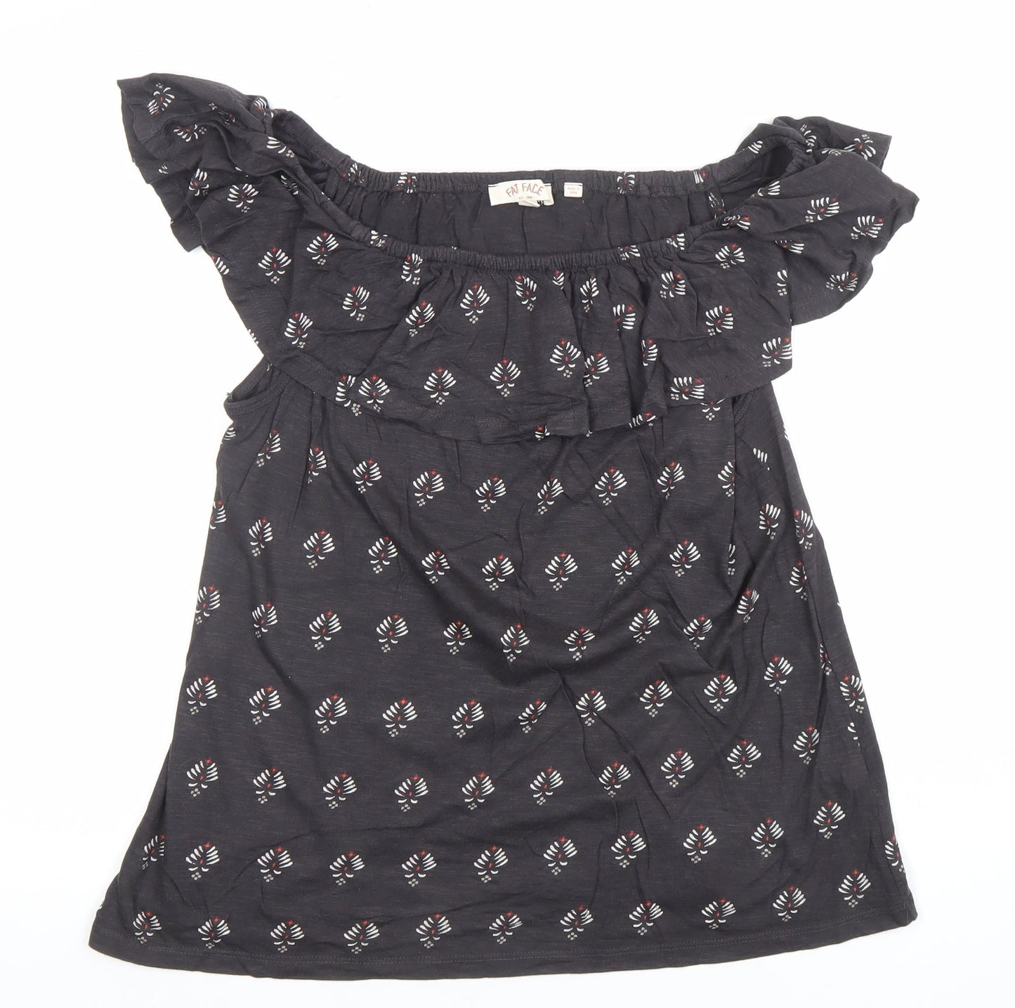 Fat Face Women’s Black Floral Off Shoulder Ruffle Tunic Blouse Size 14