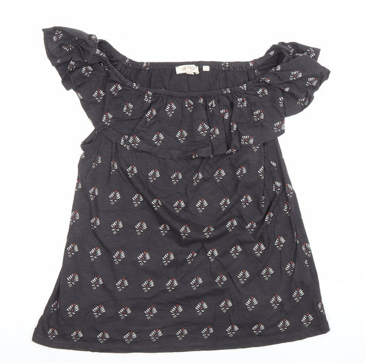 Fat Face Women’s Black Floral Off Shoulder Ruffle Tunic Blouse Size 14
