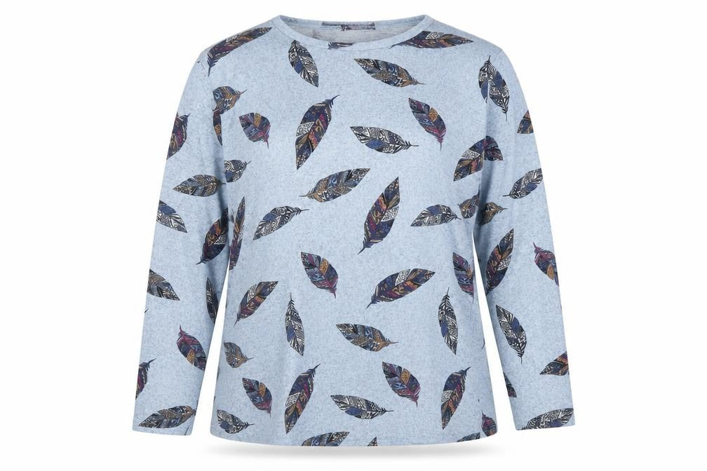 Kite Dope Womens Blue Feather Print Long Sleeve Cotton T-Shirt 3XL