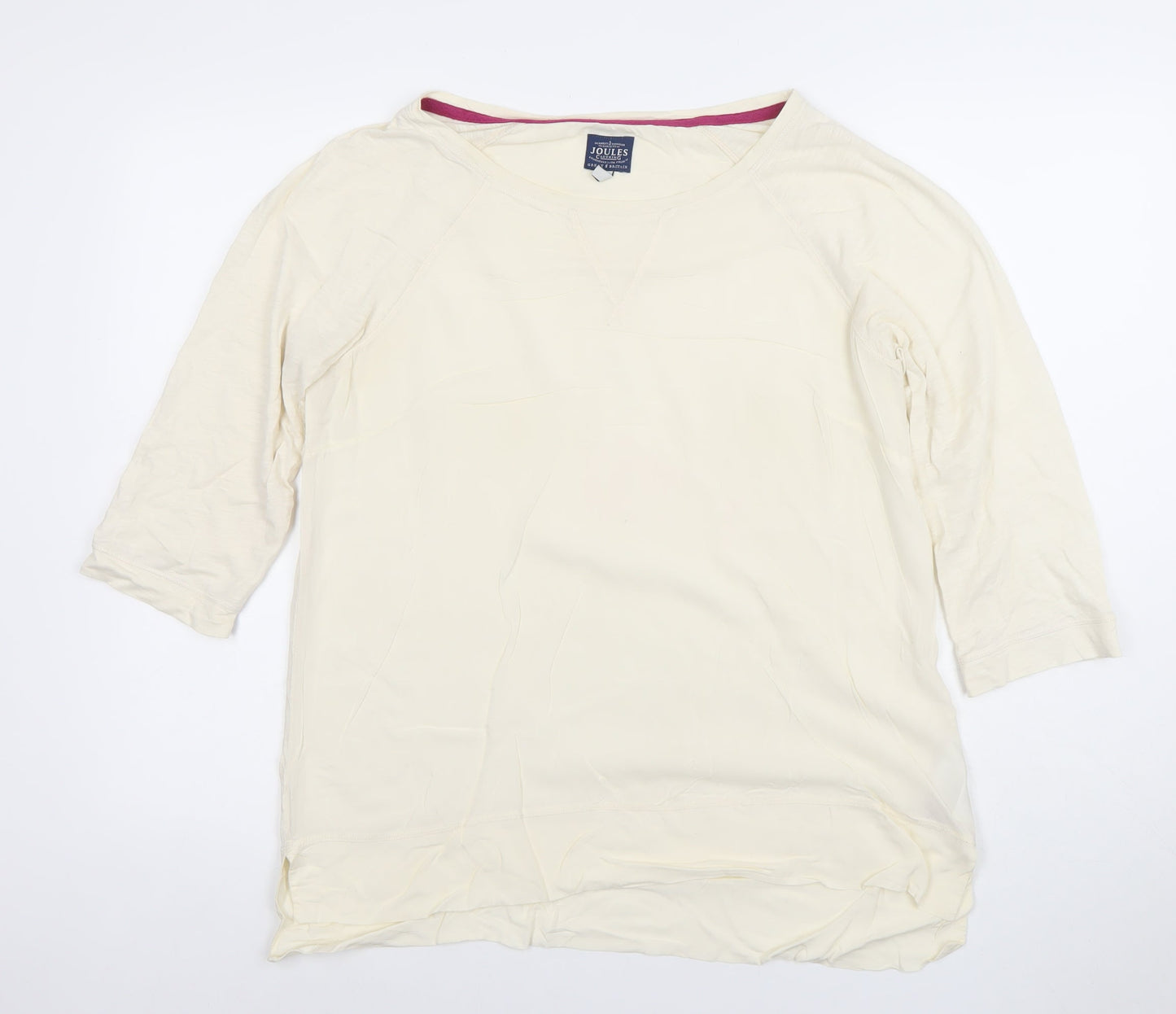 Joules Womens Ivory 3/4 Sleeve Cotton Crew Neck Top Size 10