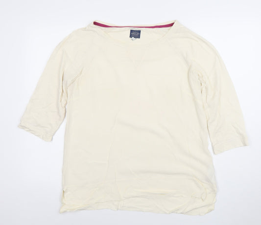 Joules Womens Ivory 3/4 Sleeve Cotton Crew Neck Top Size 10