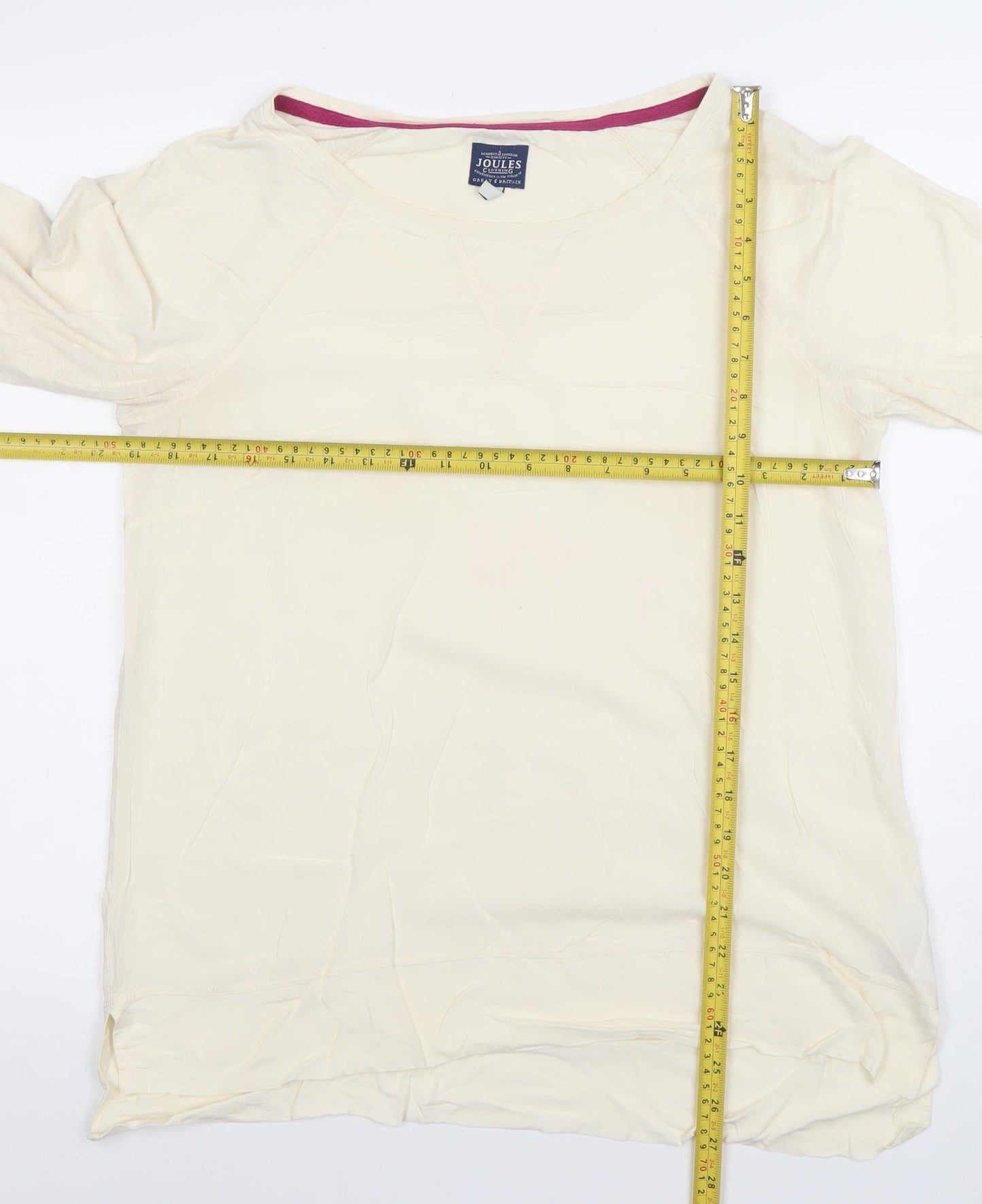 Joules Womens Ivory 3/4 Sleeve Cotton Crew Neck Top Size 10