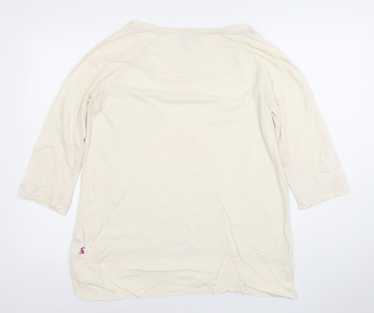 Joules Womens Ivory 3/4 Sleeve Cotton Crew Neck Top Size 10