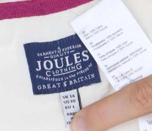 Joules Womens Ivory 3/4 Sleeve Cotton Crew Neck Top Size 10