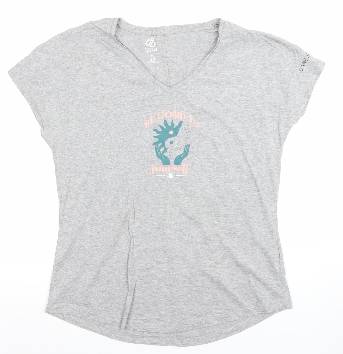 Dare 2B Women's Grey V-Neck Motivational Cotton T-Shirt Size 12