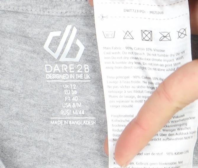 Dare 2B Women's Grey V-Neck Motivational Cotton T-Shirt Size 12