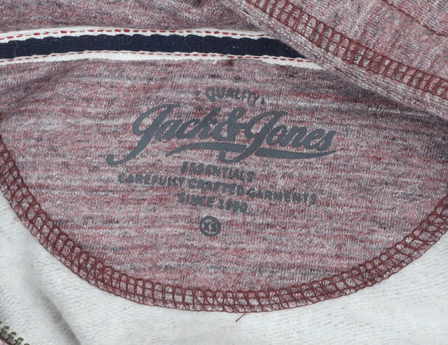 Jack & Jones Men's Red Zip Hoodie Jacket Size S Cotton Blend