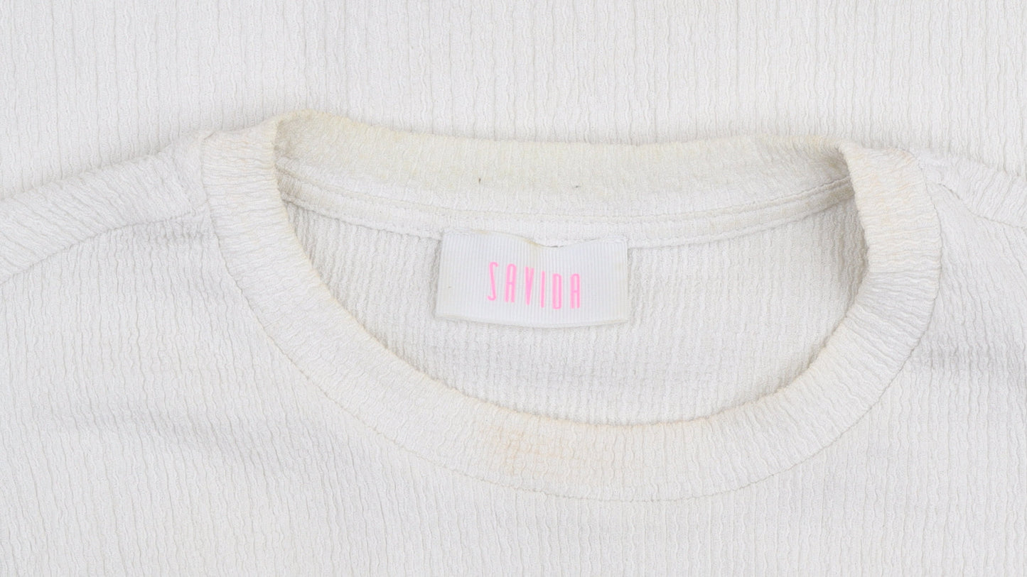 Savida Women Ivory Puff Sleeve Blouse Size 14 Polyester Top