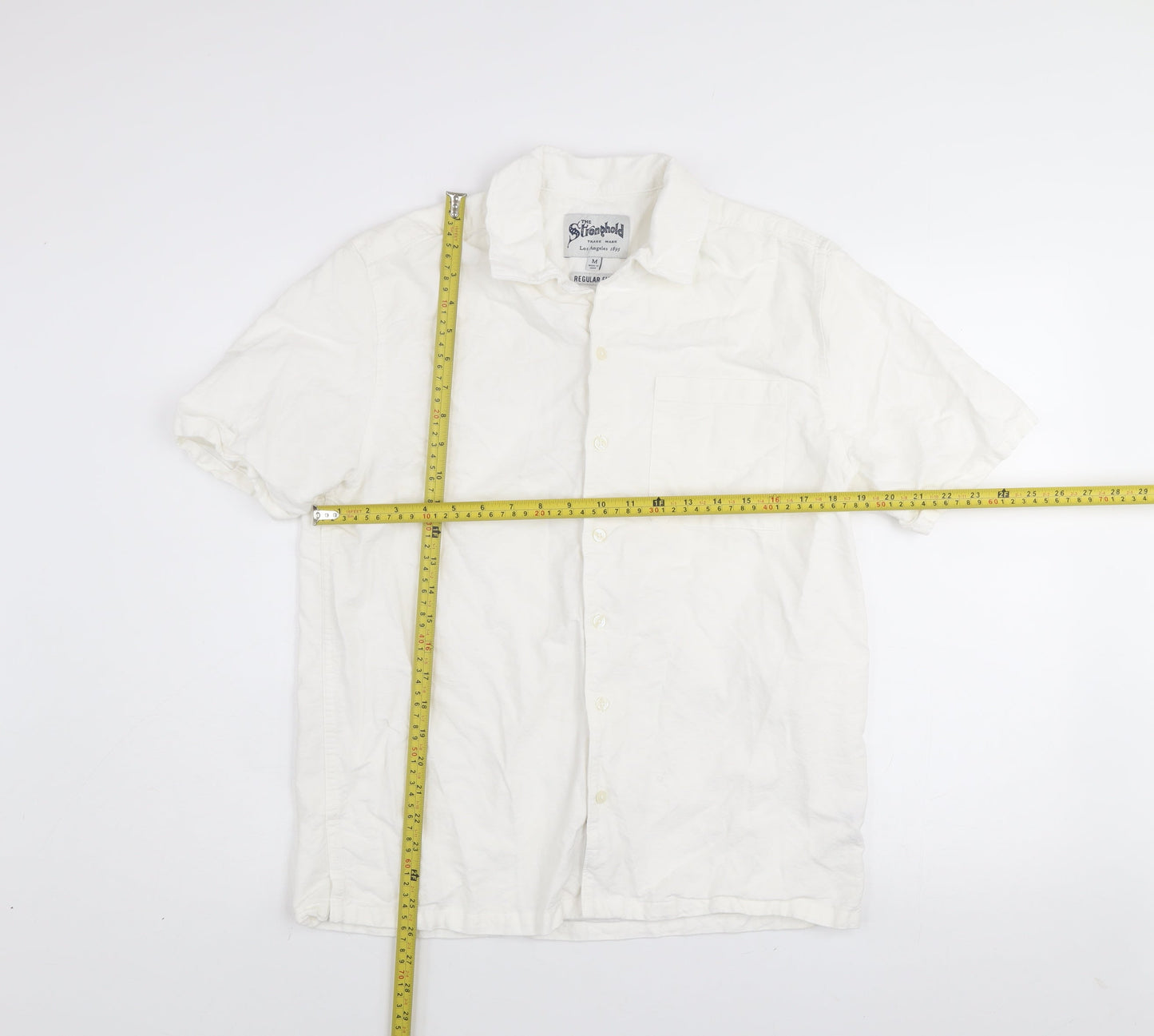 The Stronghold Men's White Regular Fit Cotton Short Sleeve Shirt M