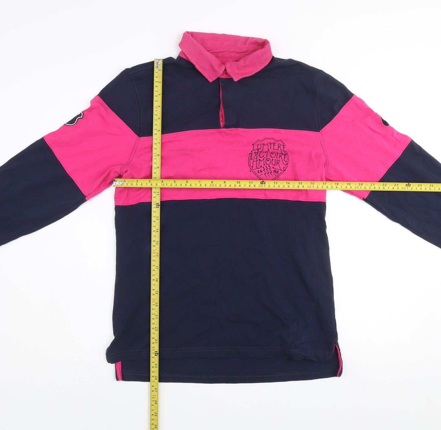 Asics Men's Blue & Pink Colourblock Rugby Shirt Size S Long Sleeve