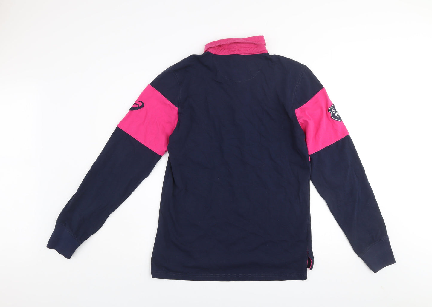 Asics Men's Blue & Pink Colourblock Rugby Shirt Size S Long Sleeve