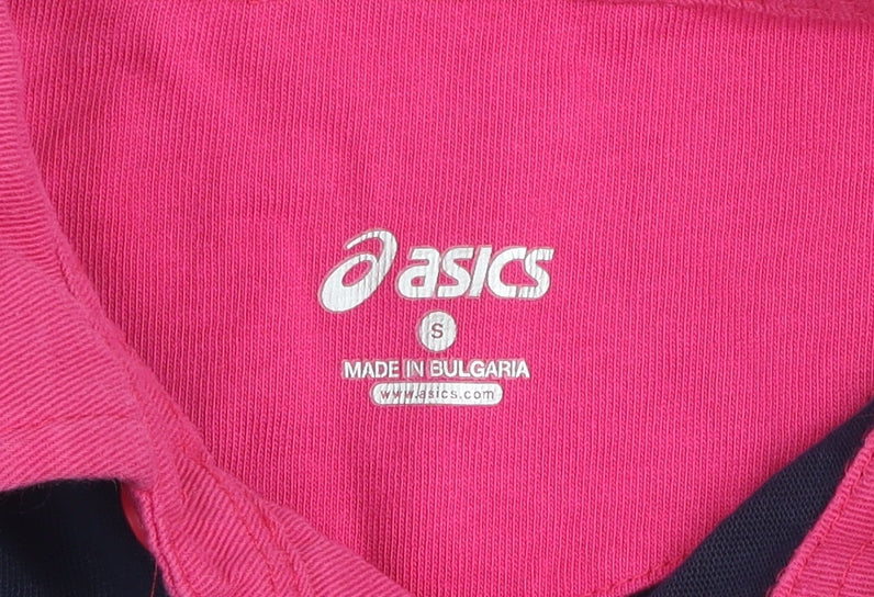 Asics Men's Blue & Pink Colourblock Rugby Shirt Size S Long Sleeve
