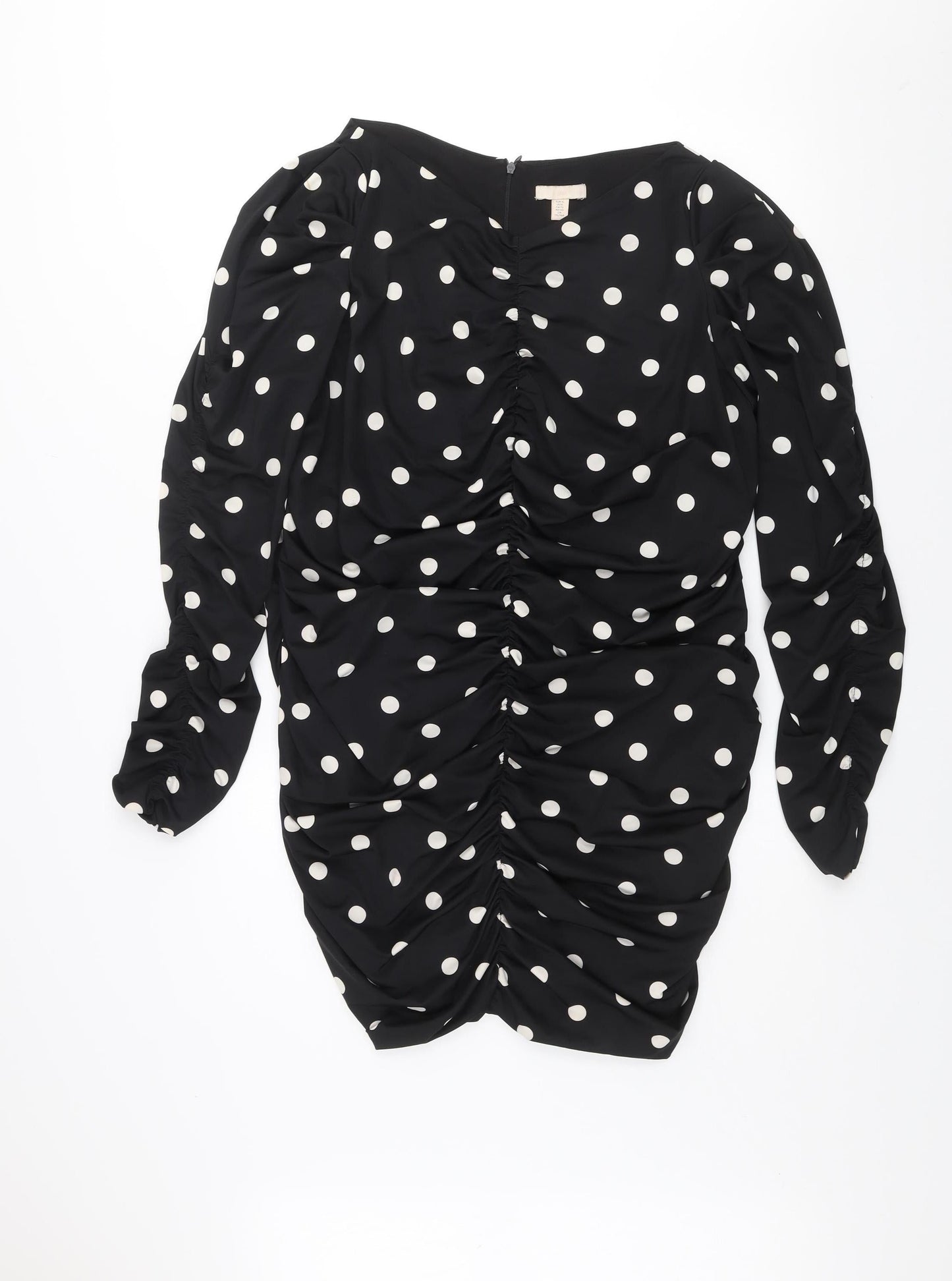H&M Women’s Black Polka Dot Ruched Bodycon Short Dress XL