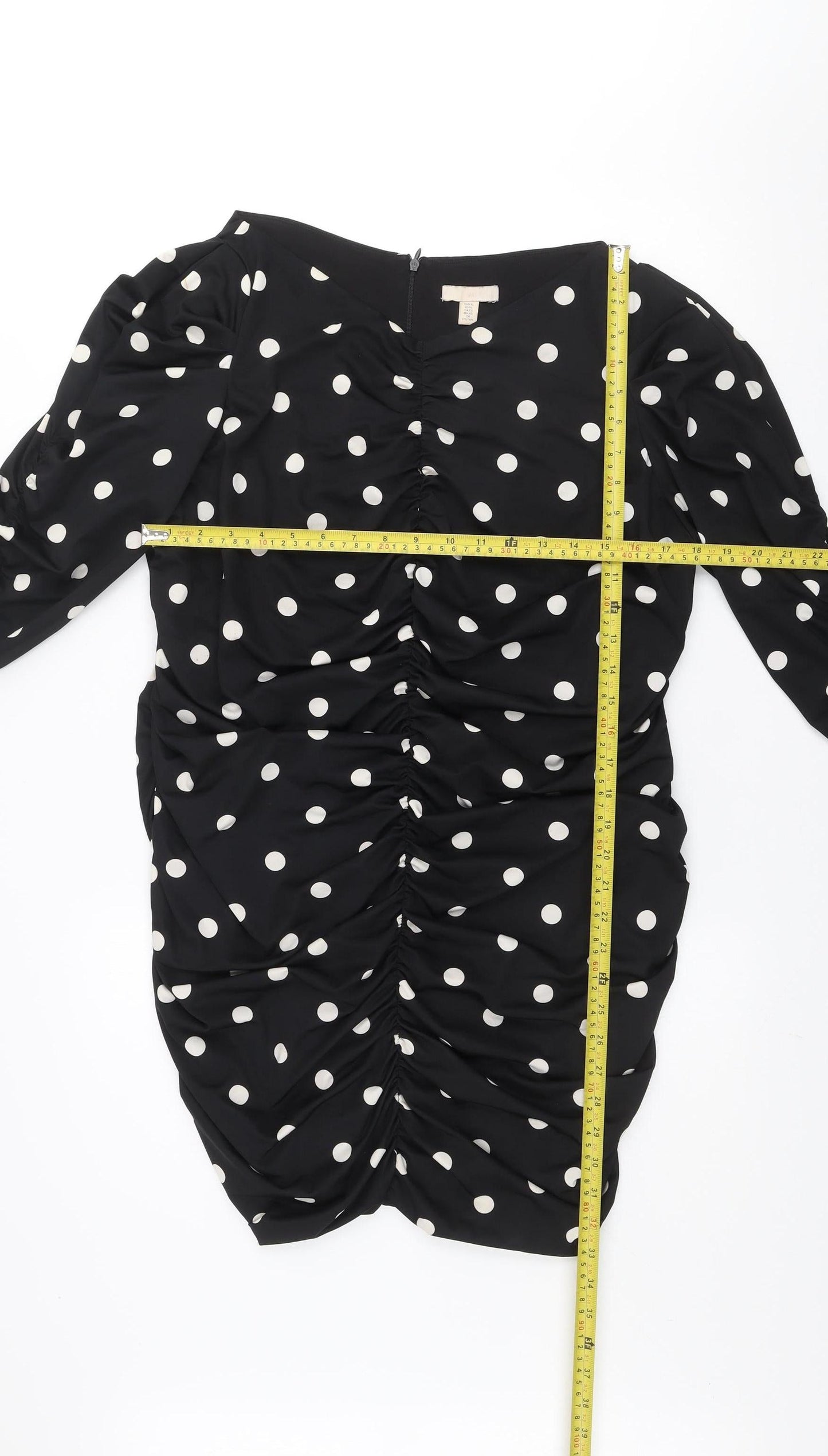 H&M Women’s Black Polka Dot Ruched Bodycon Short Dress XL