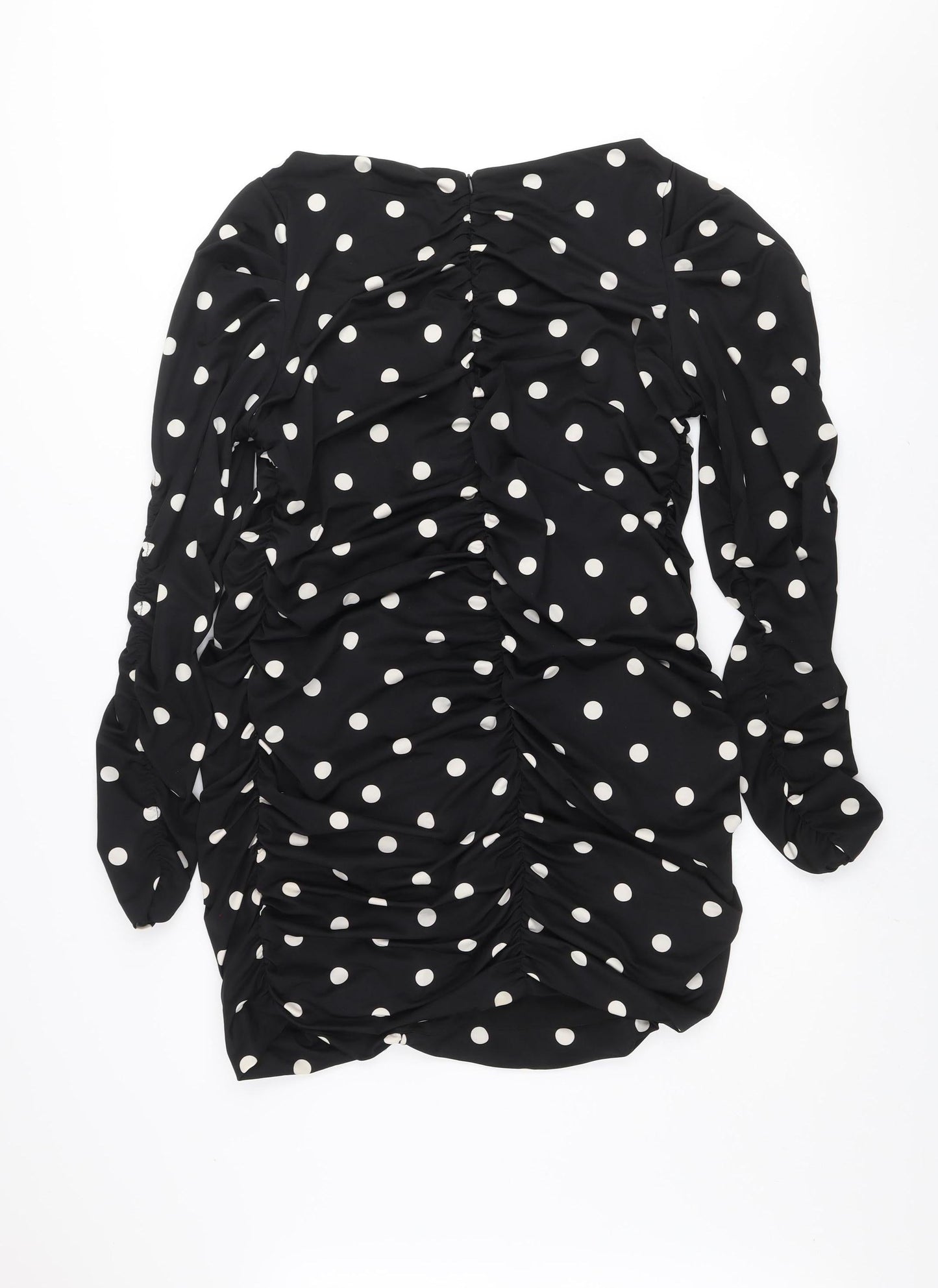 H&M Women’s Black Polka Dot Ruched Bodycon Short Dress XL