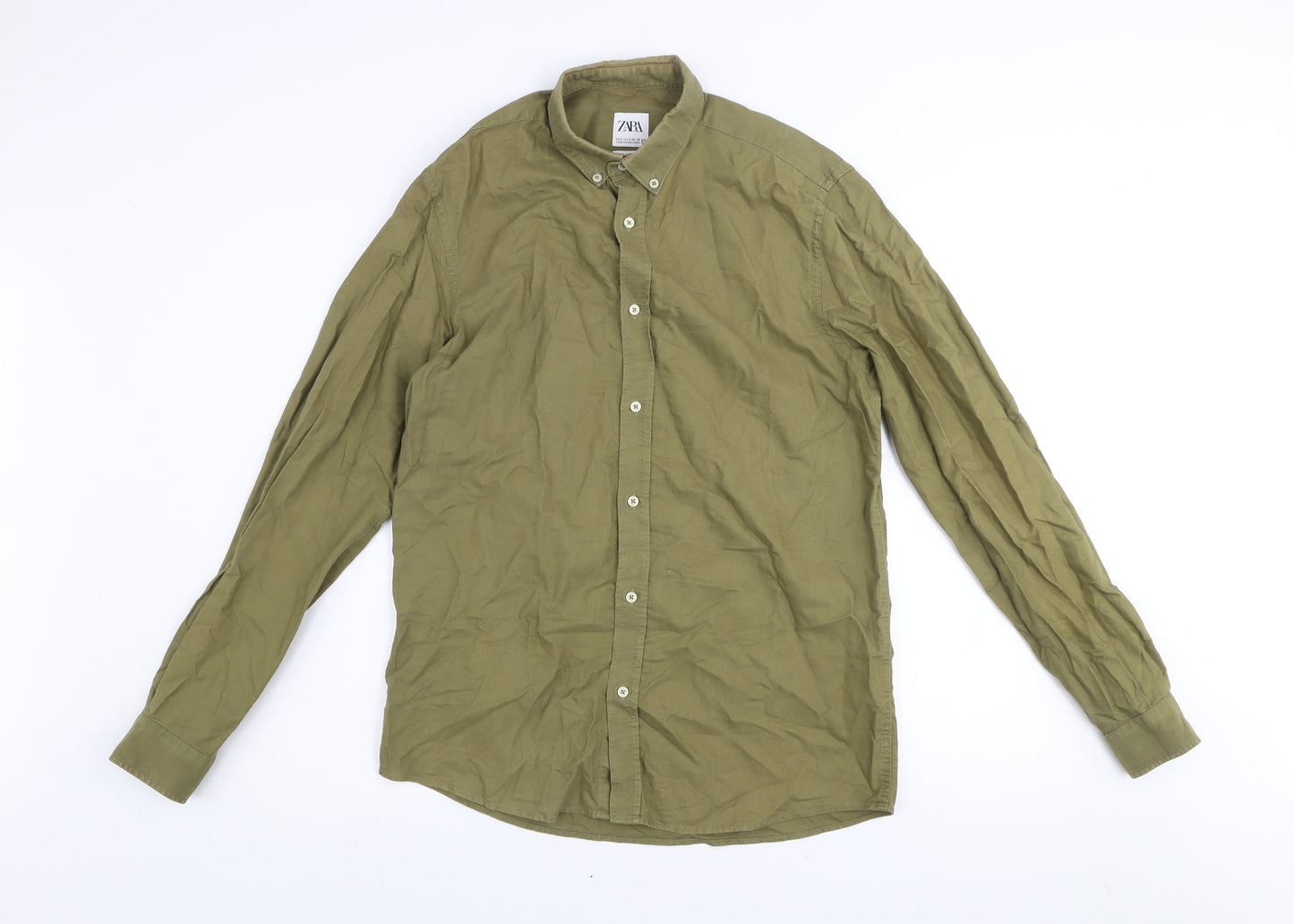 Zara Men’s Green Relaxed Fit Long Sleeve Button-Up Shirt Size S