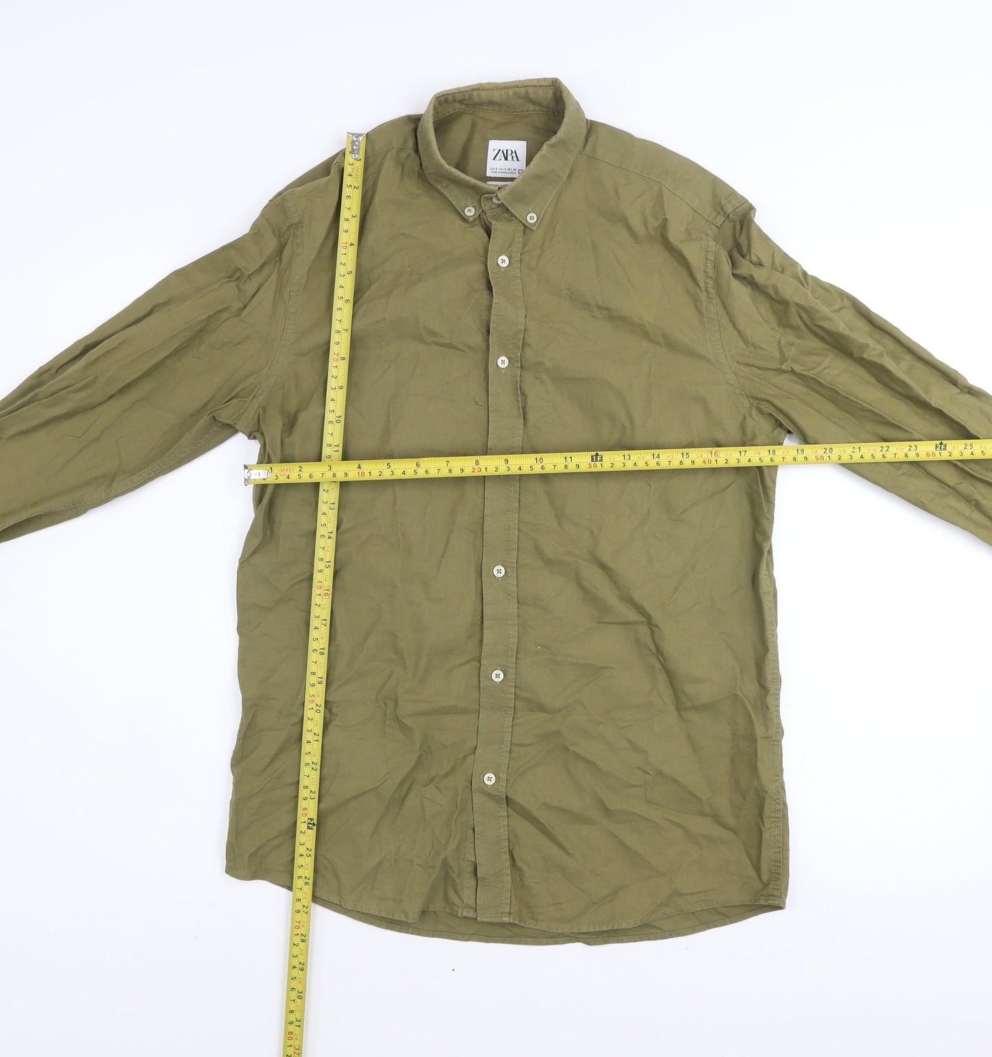 Zara Men’s Green Relaxed Fit Long Sleeve Button-Up Shirt Size S