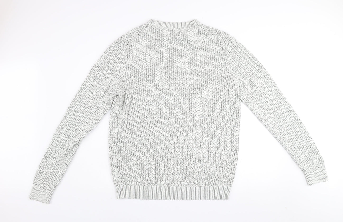 Jack & Jones Men's Grey Waffle-Knit Crew Neck Jumper Size S