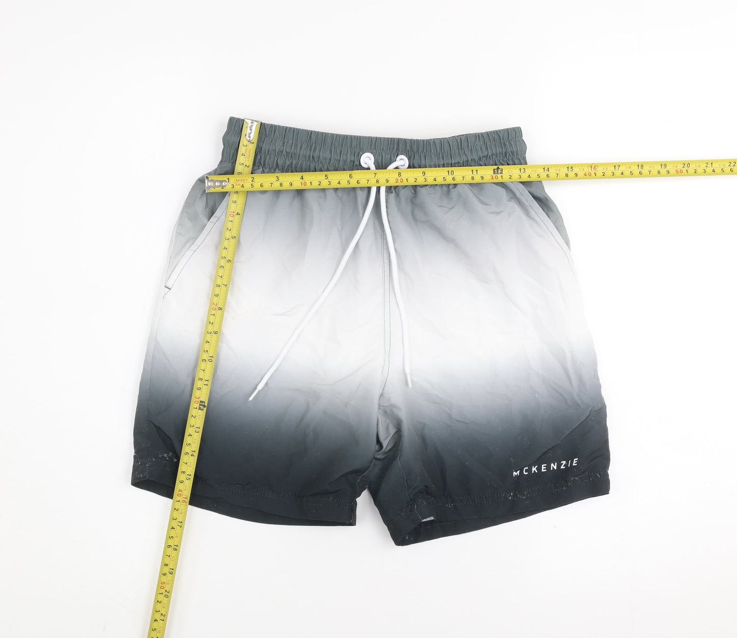 McKenzie Men’s Grey Ombré Swim Shorts XS Quick Dry Lined Elastic Waist