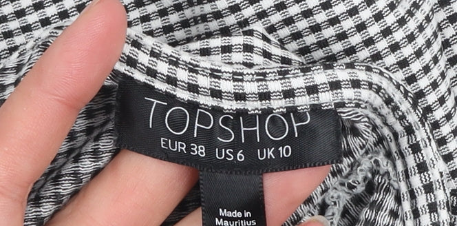 Topshop Women Black Check Embroidered Pinafore Dress Size 10