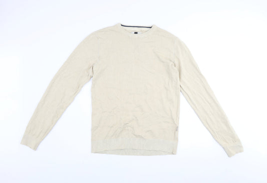 Blend Men's Beige Cotton Crew Neck Pullover Jumper Size L