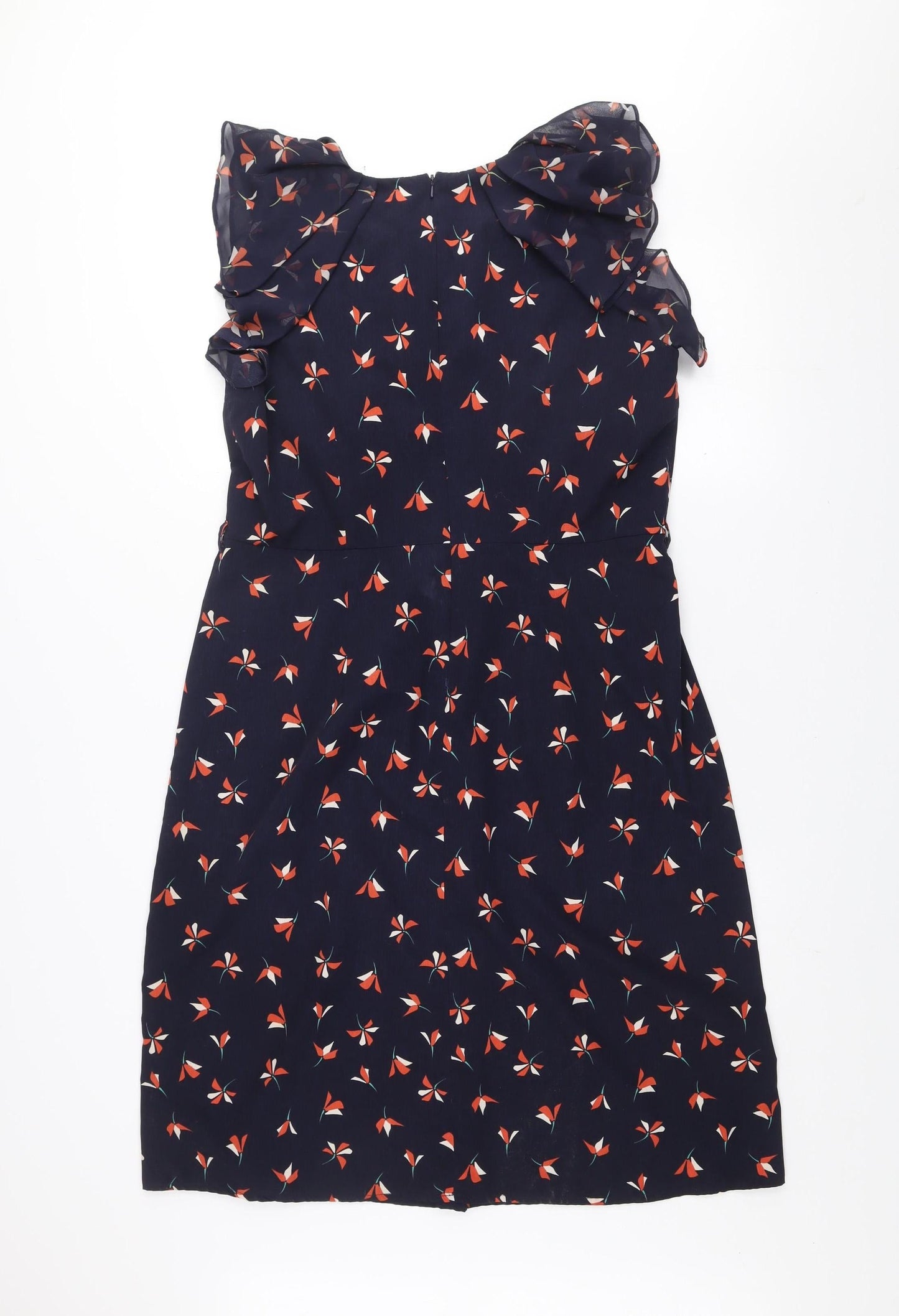 BHS Women’s Blue Floral Shift Dress Size 16 Flutter Sleeve Lightweight