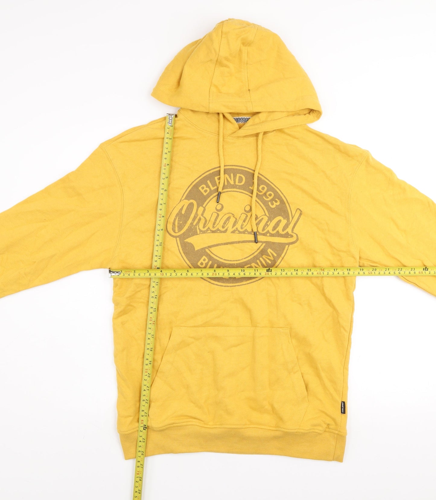 Blend Men's Yellow Pullover Hoodie Cotton Graphic Print M