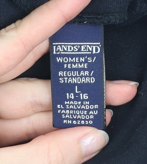 Lands' End Women's Black Cotton Roll Neck Jumper Size L 14-16