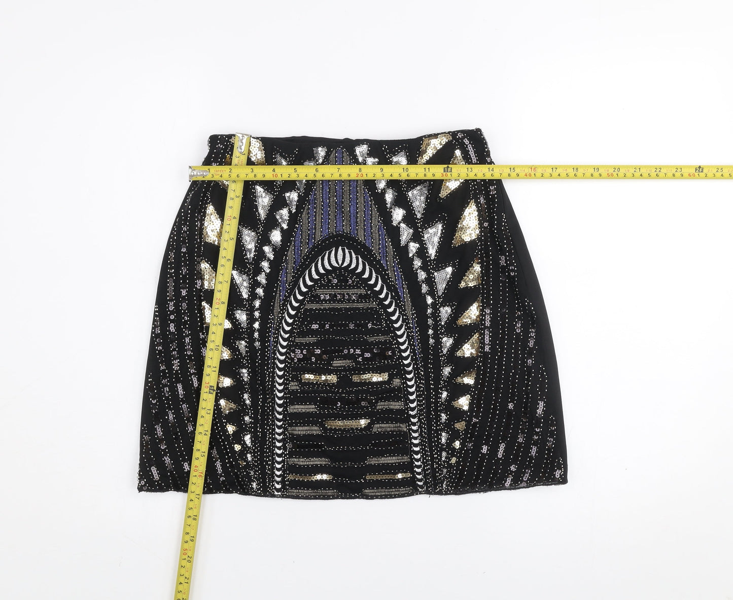 Tenki Women's Black Beaded Sequin Party Pencil Skirt Size M