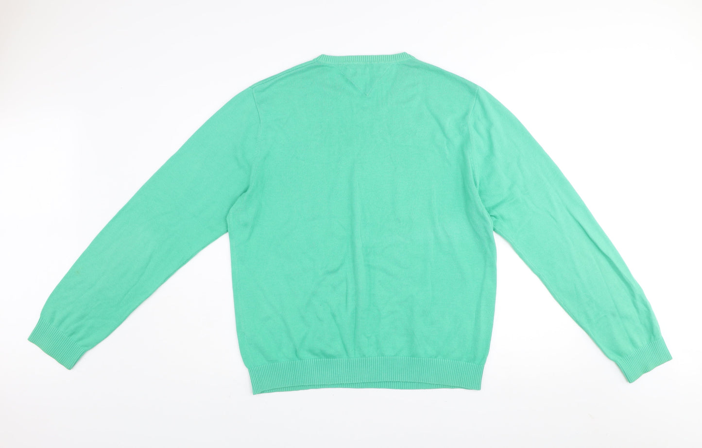 Tommy Hilfiger Men’s Green Cotton V-Neck Jumper Size L Classic Knit