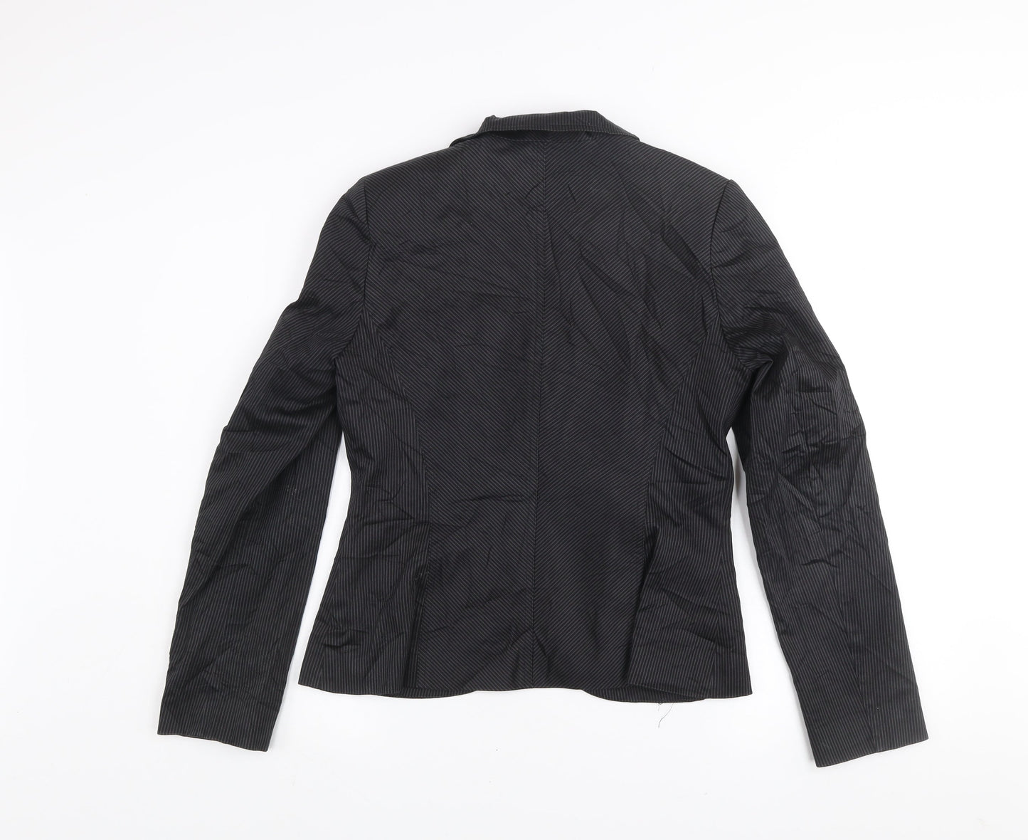 New Look Women's Black Pinstripe Blazer Jacket Size 12 Lined Cotton Workwear
